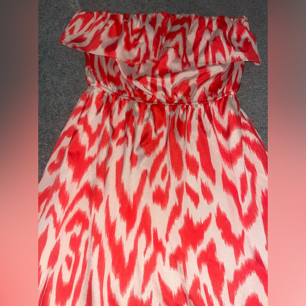 Bee Stitched Dress – Women’s Size Small – Orange & Cream Sleeveless Ruffle Dress - Picture 3 of 3